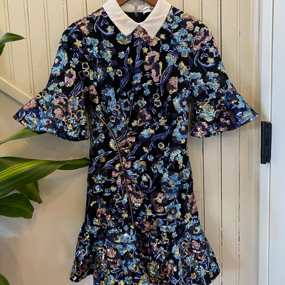 Self-portrait Floral Sequin Embroidered Multicolor Dress